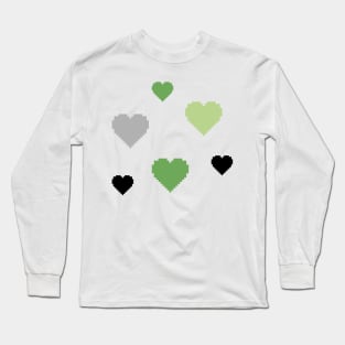 Aromantic Pride Hearts Pixel Art Long Sleeve T-Shirt